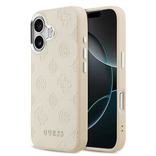 iPhone 17 Kılıf Guess Orjinal Lisanslı M-safe Şarj Özellikli Sıcak Baskılı Klasik Yazı Logolu PU Deri Peony Kapak
