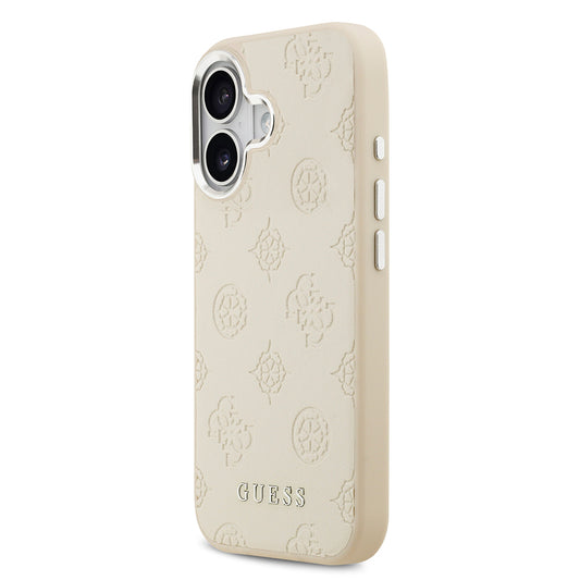 iPhone 17 Kılıf Guess Orjinal Lisanslı M-safe Şarj Özellikli Sıcak Baskılı Klasik Yazı Logolu PU Deri Peony Kapak