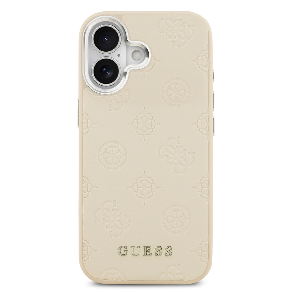 iPhone 17 Kılıf Guess Orjinal Lisanslı M-safe Şarj Özellikli Sıcak Baskılı Klasik Yazı Logolu PU Deri Peony Kapak