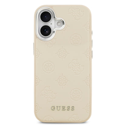iPhone 17 Kılıf Guess Orjinal Lisanslı M-safe Şarj Özellikli Sıcak Baskılı Klasik Yazı Logolu PU Deri Peony Kapak
