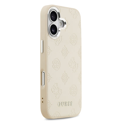 iPhone 17 Kılıf Guess Orjinal Lisanslı M-safe Şarj Özellikli Sıcak Baskılı Klasik Yazı Logolu PU Deri Peony Kapak