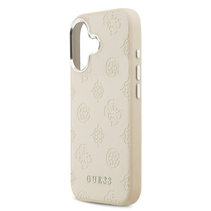 iPhone 17 Kılıf Guess Orjinal Lisanslı M-safe Şarj Özellikli Sıcak Baskılı Klasik Yazı Logolu PU Deri Peony Kapak