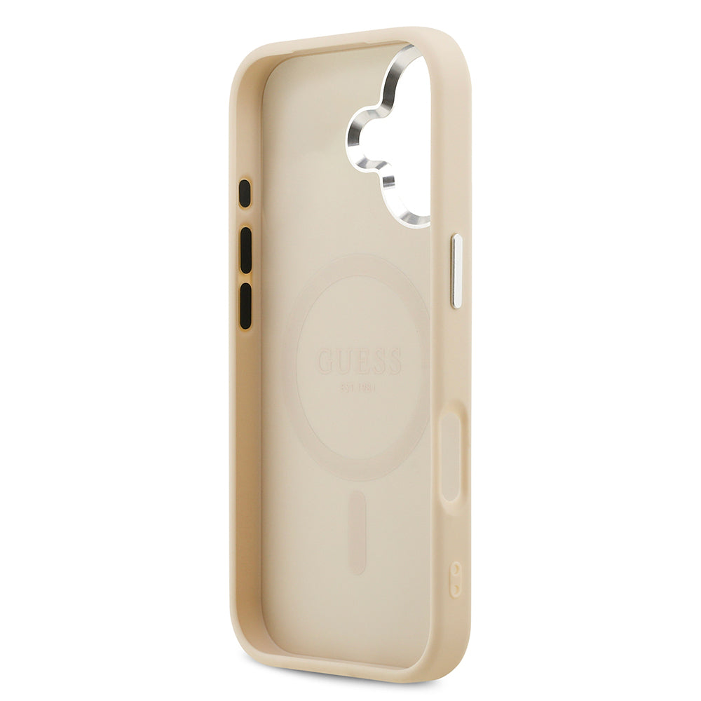 iPhone 17 Kılıf Guess Orjinal Lisanslı M-safe Şarj Özellikli Sıcak Baskılı Klasik Yazı Logolu PU Deri Peony Kapak