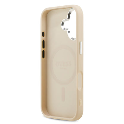 iPhone 17 Kılıf Guess Orjinal Lisanslı M-safe Şarj Özellikli Sıcak Baskılı Klasik Yazı Logolu PU Deri Peony Kapak