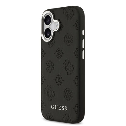 iPhone 17 Kılıf Guess Orjinal Lisanslı M-safe Şarj Özellikli Sıcak Baskılı Klasik Yazı Logolu PU Deri Peony Kapak