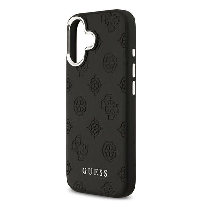 iPhone 17 Kılıf Guess Orjinal Lisanslı M-safe Şarj Özellikli Sıcak Baskılı Klasik Yazı Logolu PU Deri Peony Kapak