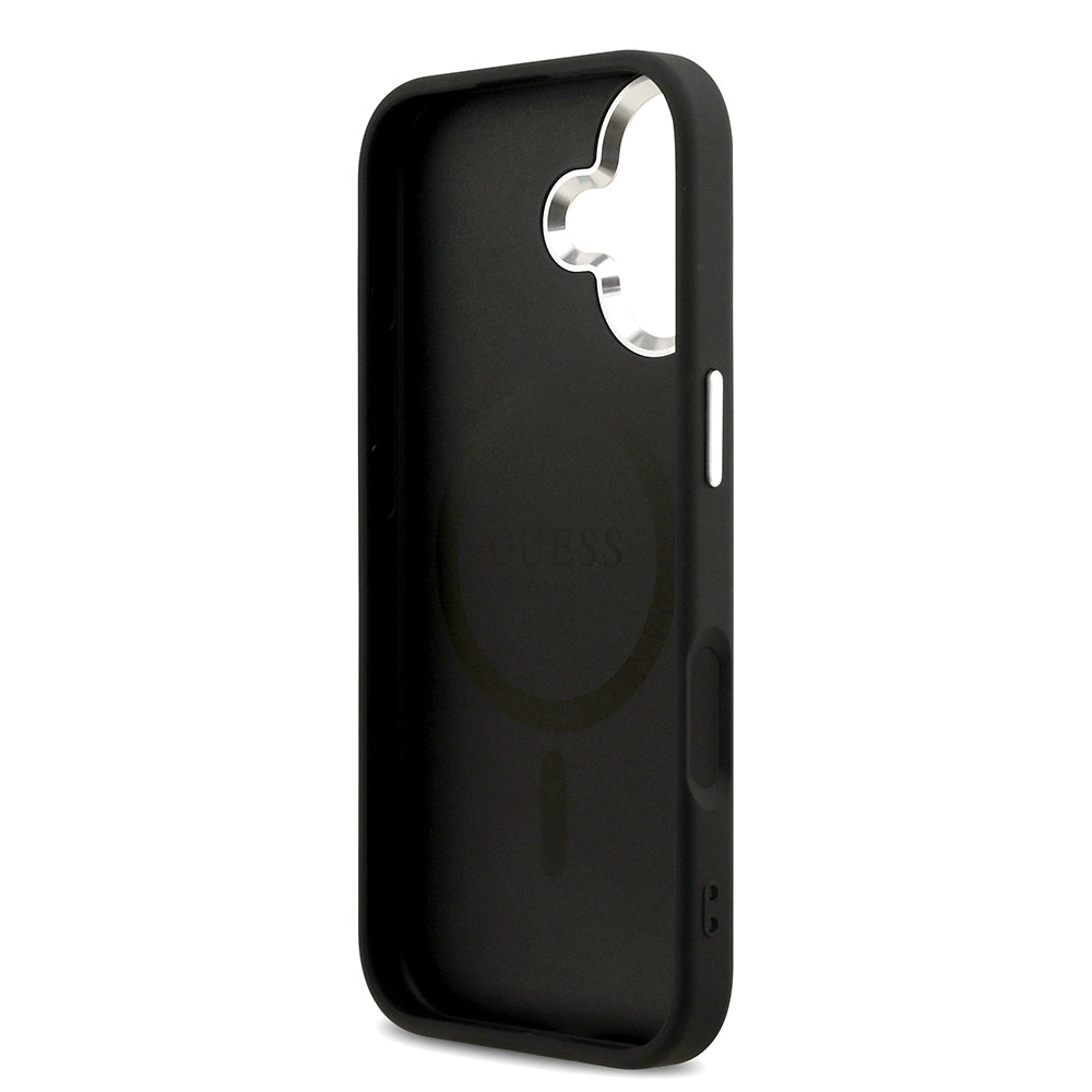 iPhone 17 Kılıf Guess Orjinal Lisanslı M-safe Şarj Özellikli Sıcak Baskılı Klasik Yazı Logolu PU Deri Peony Kapak