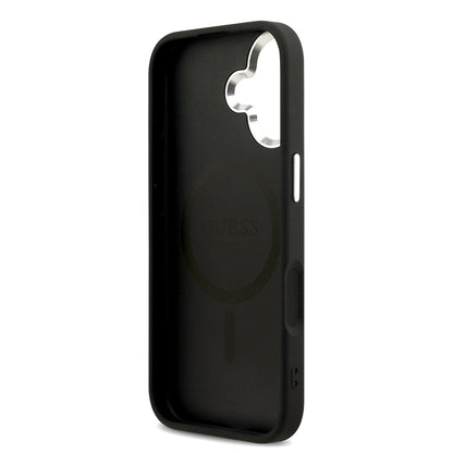 iPhone 17 Kılıf Guess Orjinal Lisanslı M-safe Şarj Özellikli Sıcak Baskılı Klasik Yazı Logolu PU Deri Peony Kapak