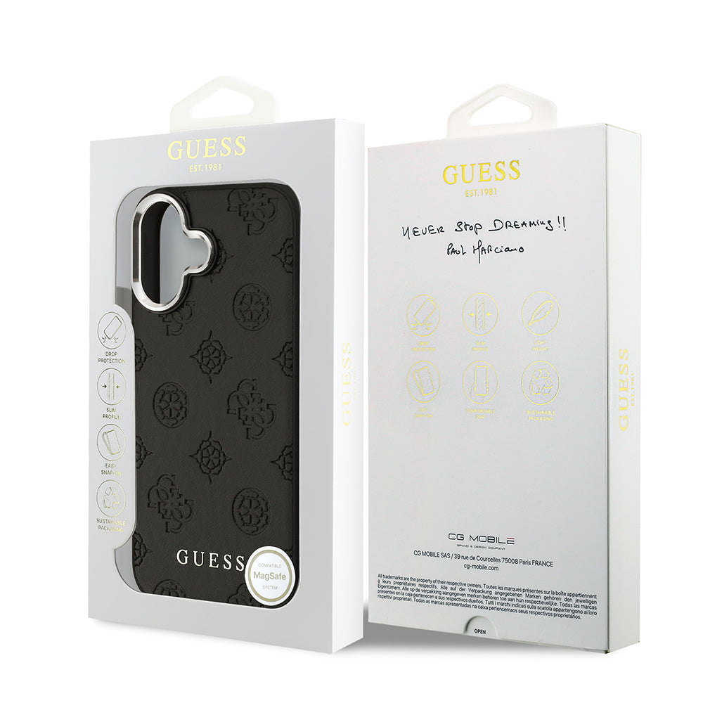 iPhone 17 Kılıf Guess Orjinal Lisanslı M-safe Şarj Özellikli Sıcak Baskılı Klasik Yazı Logolu PU Deri Peony Kapak