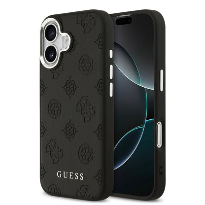 iPhone 17 Kılıf Guess Orjinal Lisanslı M-safe Şarj Özellikli Sıcak Baskılı Klasik Yazı Logolu PU Deri Peony Kapak