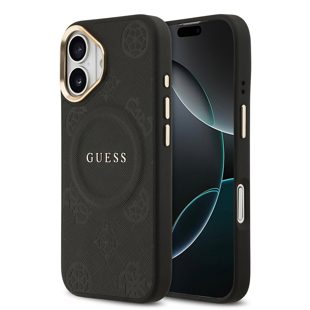 iPhone 17 Kılıf Guess Orjinal Lisanslı M-safe Şarj Özellikli Sıcak Baskılı Yazı Logolu PU Deri Peony Kapak