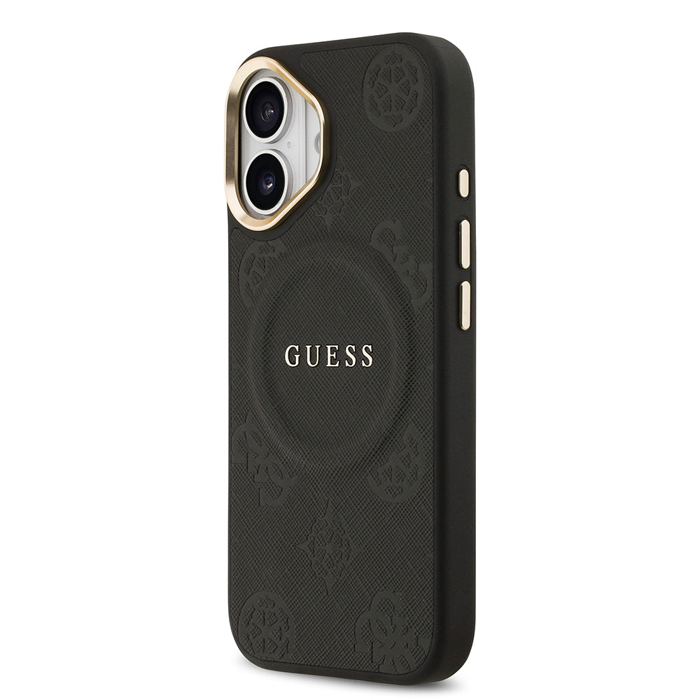 iPhone 17 Kılıf Guess Orjinal Lisanslı M-safe Şarj Özellikli Sıcak Baskılı Yazı Logolu PU Deri Peony Kapak