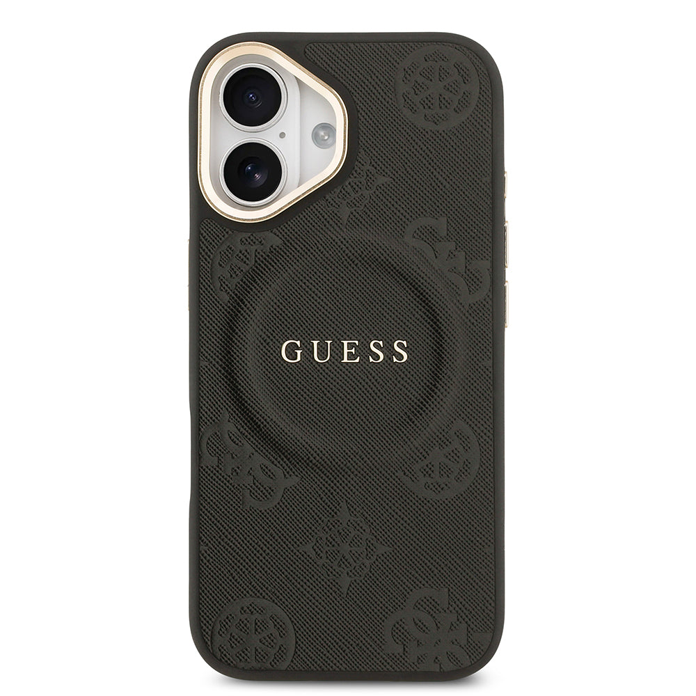 iPhone 17 Kılıf Guess Orjinal Lisanslı M-safe Şarj Özellikli Sıcak Baskılı Yazı Logolu PU Deri Peony Kapak