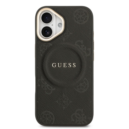 iPhone 17 Kılıf Guess Orjinal Lisanslı M-safe Şarj Özellikli Sıcak Baskılı Yazı Logolu PU Deri Peony Kapak
