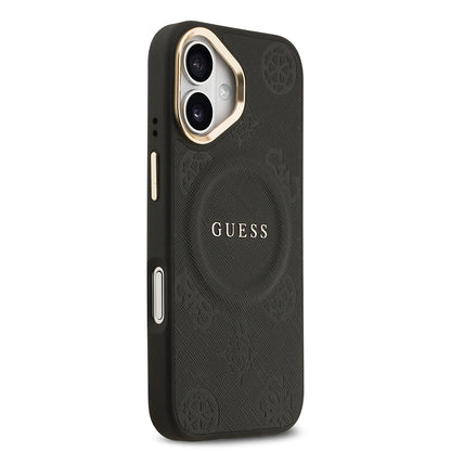 iPhone 17 Kılıf Guess Orjinal Lisanslı M-safe Şarj Özellikli Sıcak Baskılı Yazı Logolu PU Deri Peony Kapak