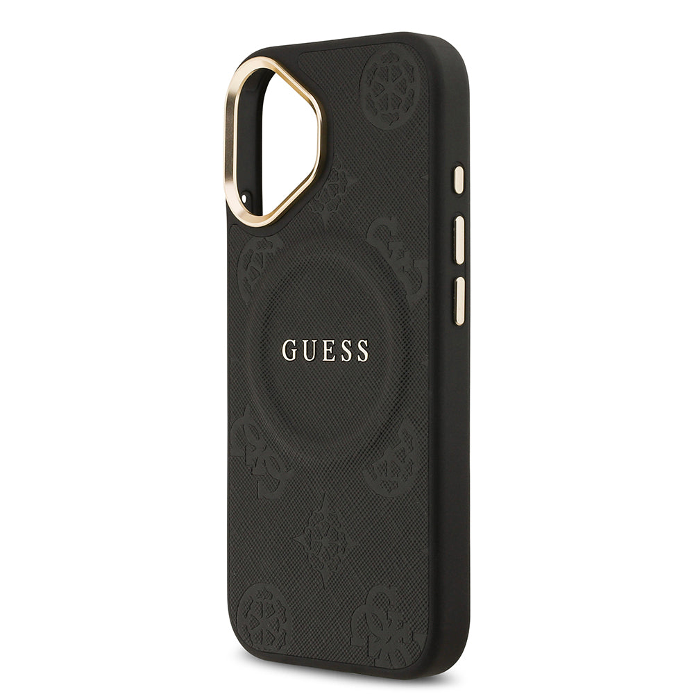 iPhone 17 Kılıf Guess Orjinal Lisanslı M-safe Şarj Özellikli Sıcak Baskılı Yazı Logolu PU Deri Peony Kapak