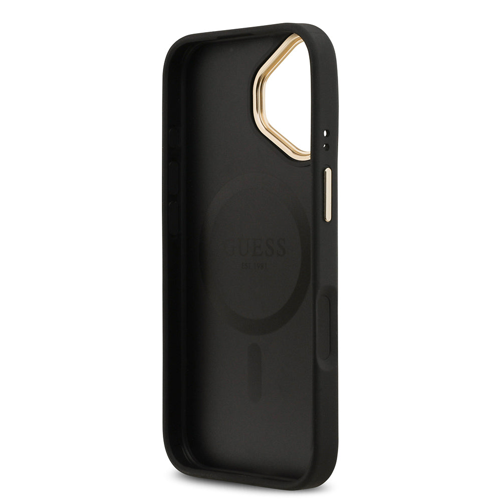 iPhone 17 Kılıf Guess Orjinal Lisanslı M-safe Şarj Özellikli Sıcak Baskılı Yazı Logolu PU Deri Peony Kapak