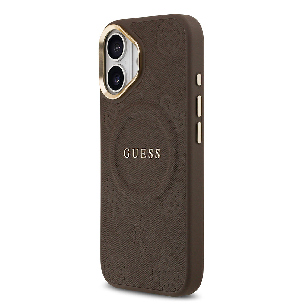 iPhone 17 Kılıf Guess Orjinal Lisanslı M-safe Şarj Özellikli Sıcak Baskılı Yazı Logolu PU Deri Peony Kapak