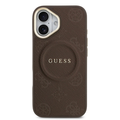 iPhone 17 Kılıf Guess Orjinal Lisanslı M-safe Şarj Özellikli Sıcak Baskılı Yazı Logolu PU Deri Peony Kapak
