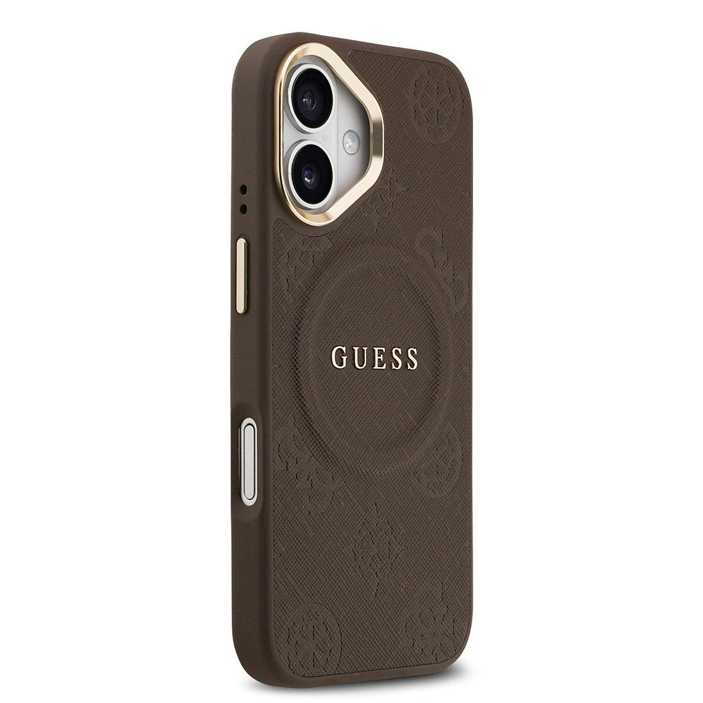 iPhone 17 Kılıf Guess Orjinal Lisanslı M-safe Şarj Özellikli Sıcak Baskılı Yazı Logolu PU Deri Peony Kapak