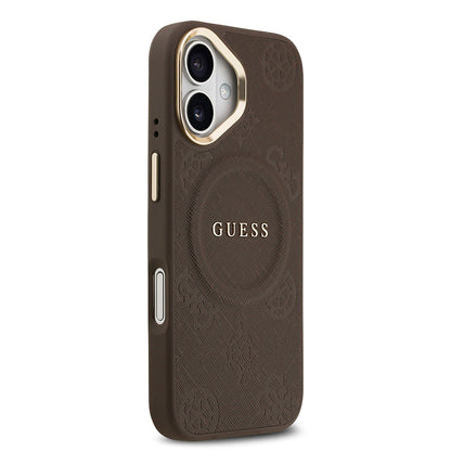 iPhone 17 Kılıf Guess Orjinal Lisanslı M-safe Şarj Özellikli Sıcak Baskılı Yazı Logolu PU Deri Peony Kapak