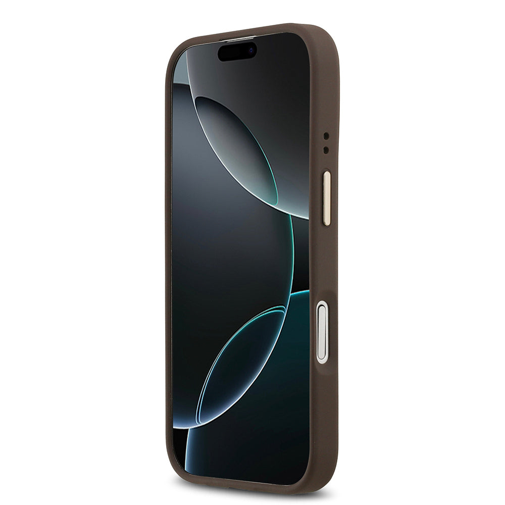 iPhone 17 Kılıf Guess Orjinal Lisanslı M-safe Şarj Özellikli Sıcak Baskılı Yazı Logolu PU Deri Peony Kapak