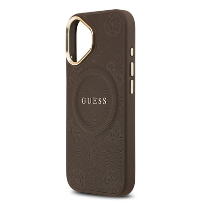iPhone 17 Kılıf Guess Orjinal Lisanslı M-safe Şarj Özellikli Sıcak Baskılı Yazı Logolu PU Deri Peony Kapak