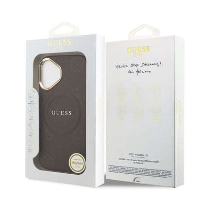 iPhone 17 Kılıf Guess Orjinal Lisanslı M-safe Şarj Özellikli Sıcak Baskılı Yazı Logolu PU Deri Peony Kapak