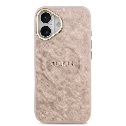 iPhone 17 Kılıf Guess Orjinal Lisanslı M-safe Şarj Özellikli Sıcak Baskılı Yazı Logolu PU Deri Peony Kapak