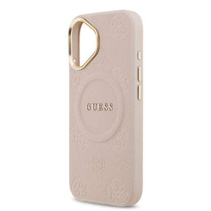 iPhone 17 Kılıf Guess Orjinal Lisanslı M-safe Şarj Özellikli Sıcak Baskılı Yazı Logolu PU Deri Peony Kapak