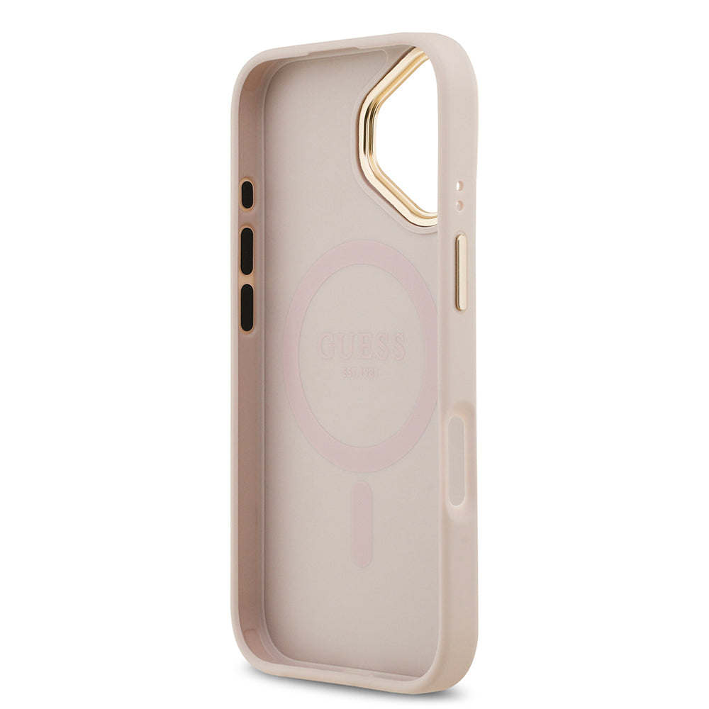 iPhone 17 Kılıf Guess Orjinal Lisanslı M-safe Şarj Özellikli Sıcak Baskılı Yazı Logolu PU Deri Peony Kapak