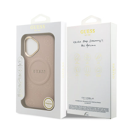 iPhone 17 Kılıf Guess Orjinal Lisanslı M-safe Şarj Özellikli Sıcak Baskılı Yazı Logolu PU Deri Peony Kapak