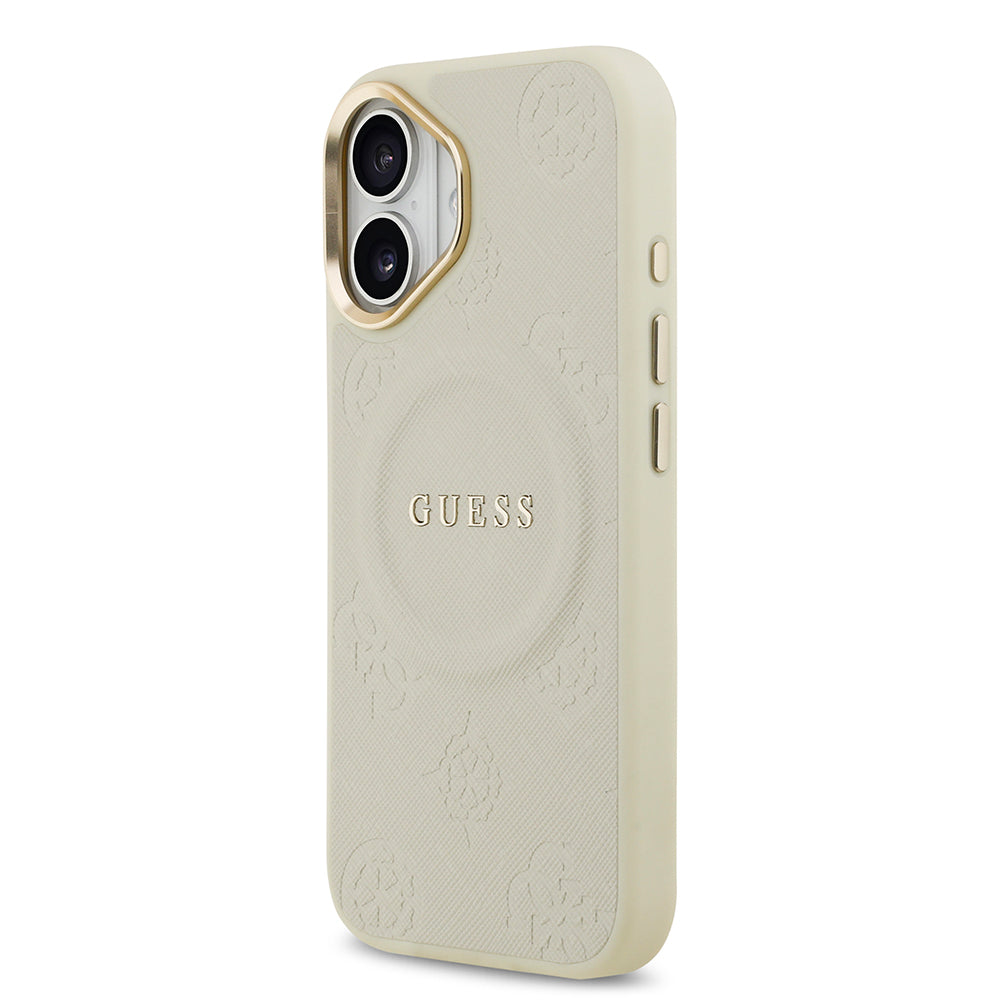 iPhone 17 Kılıf Guess Orjinal Lisanslı M-safe Şarj Özellikli Sıcak Baskılı Yazı Logolu PU Deri Peony Kapak