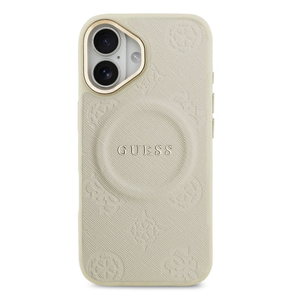iPhone 17 Kılıf Guess Orjinal Lisanslı M-safe Şarj Özellikli Sıcak Baskılı Yazı Logolu PU Deri Peony Kapak