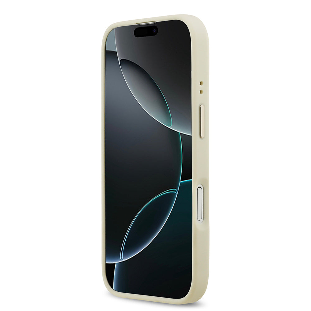iPhone 17 Kılıf Guess Orjinal Lisanslı M-safe Şarj Özellikli Sıcak Baskılı Yazı Logolu PU Deri Peony Kapak