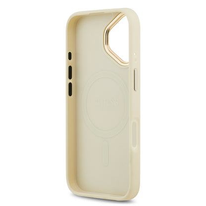 iPhone 17 Kılıf Guess Orjinal Lisanslı M-safe Şarj Özellikli Sıcak Baskılı Yazı Logolu PU Deri Peony Kapak