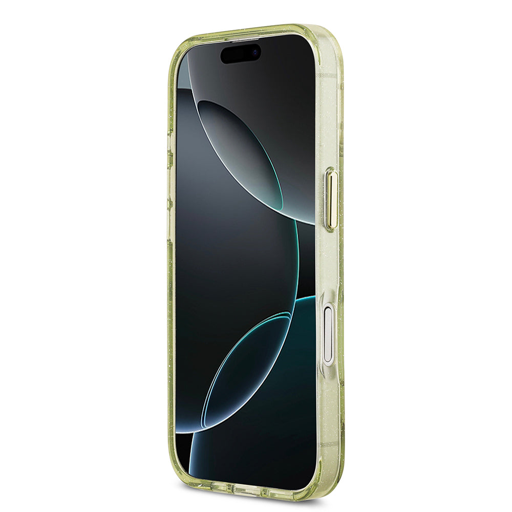 iPhone 17 Kılıf Guess Orjinal Lisanslı M-safe Şarj Özellikli Simli Çiçek Desenli Metal Kamera Çerçeveli Üçgen Logolu Kapak