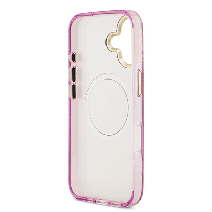 iPhone 17 Kılıf Guess Orjinal Lisanslı M-safe Şarj Özellikli Simli Çiçek Desenli Metal Kamera Çerçeveli Üçgen Logolu Kapak