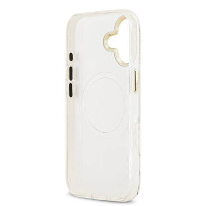 iPhone 17 Kılıf Guess Orjinal Lisanslı M-safe Şarj Özellikli Simli Çiçek Desenli Metal Kamera Çerçeveli Üçgen Logolu Kapak
