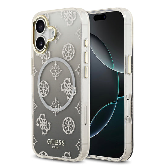 iPhone 17 Kılıf Guess Orjinal Lisanslı M-safe Şarj Özellikli Simli Peony Desenli Silikon Kapak