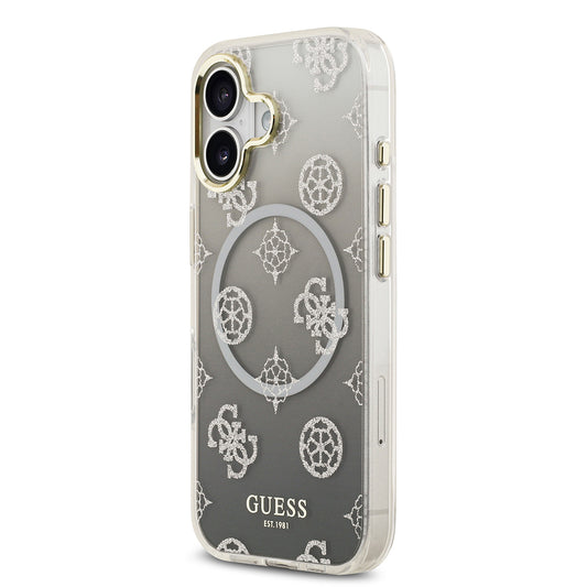 iPhone 17 Kılıf Guess Orjinal Lisanslı M-safe Şarj Özellikli Simli Peony Desenli Silikon Kapak