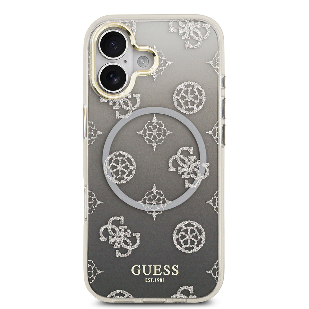 iPhone 17 Kılıf Guess Orjinal Lisanslı M-safe Şarj Özellikli Simli Peony Desenli Silikon Kapak