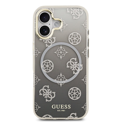 iPhone 17 Kılıf Guess Orjinal Lisanslı M-safe Şarj Özellikli Simli Peony Desenli Silikon Kapak