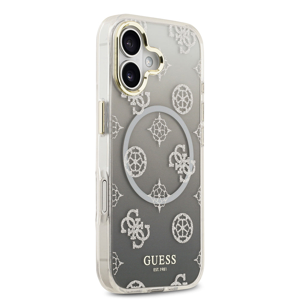 iPhone 17 Kılıf Guess Orjinal Lisanslı M-safe Şarj Özellikli Simli Peony Desenli Silikon Kapak