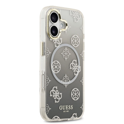 iPhone 17 Kılıf Guess Orjinal Lisanslı M-safe Şarj Özellikli Simli Peony Desenli Silikon Kapak