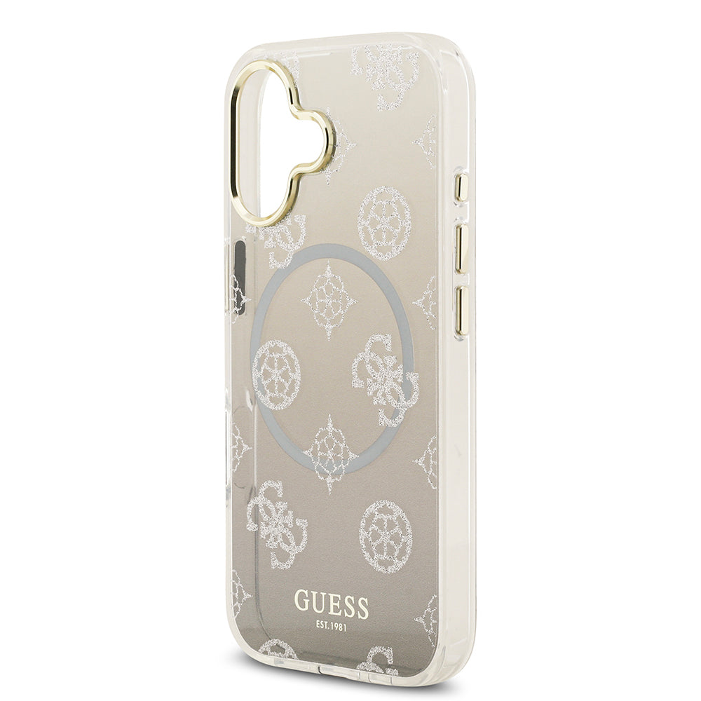 iPhone 17 Kılıf Guess Orjinal Lisanslı M-safe Şarj Özellikli Simli Peony Desenli Silikon Kapak