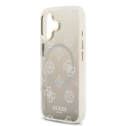iPhone 17 Kılıf Guess Orjinal Lisanslı M-safe Şarj Özellikli Simli Peony Desenli Silikon Kapak
