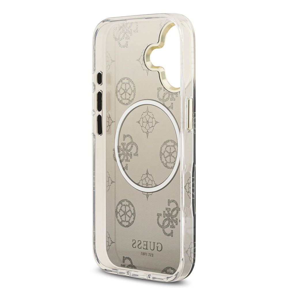 iPhone 17 Kılıf Guess Orjinal Lisanslı M-safe Şarj Özellikli Simli Peony Desenli Silikon Kapak