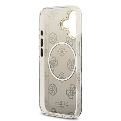 iPhone 17 Kılıf Guess Orjinal Lisanslı M-safe Şarj Özellikli Simli Peony Desenli Silikon Kapak