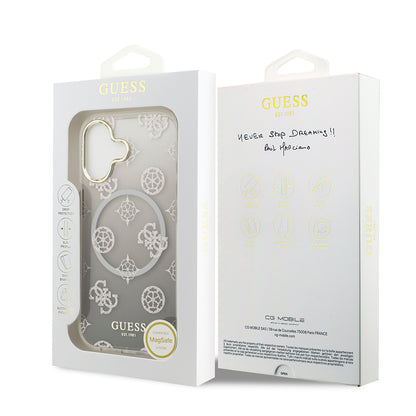 iPhone 17 Kılıf Guess Orjinal Lisanslı M-safe Şarj Özellikli Simli Peony Desenli Silikon Kapak